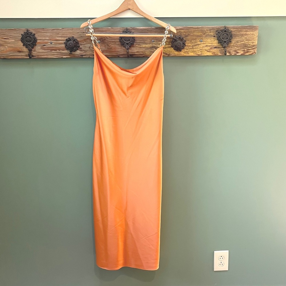 House of Harlow 1960 Slip Dress Medium Chain‎ Strap Cowl Neck Copper Midi